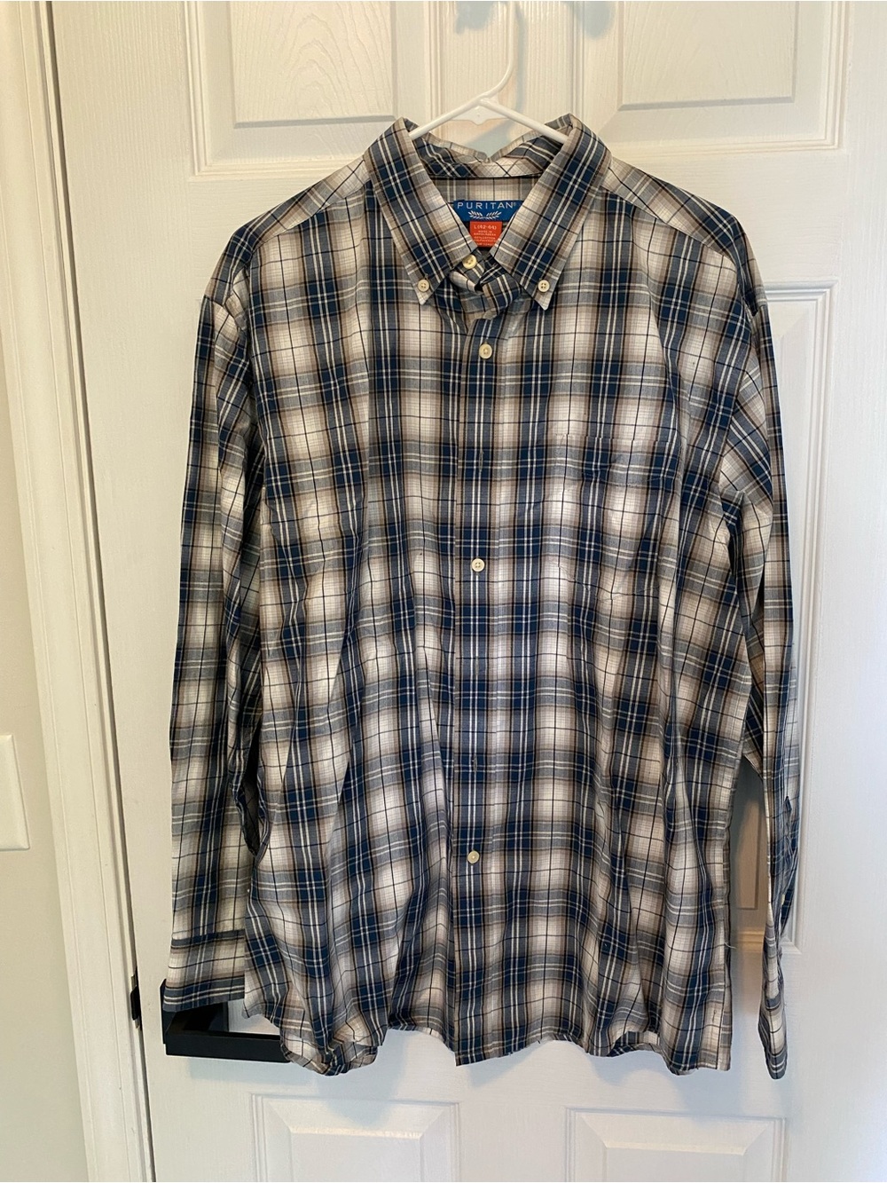 Puritan Men's Navy and White Plaid Button-Down Shirt